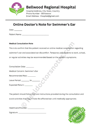 Doctor’s Note for Swimmer’s Ear