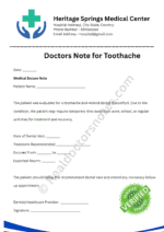 Doctors Note for Toothache Doctors Note for Toothach
