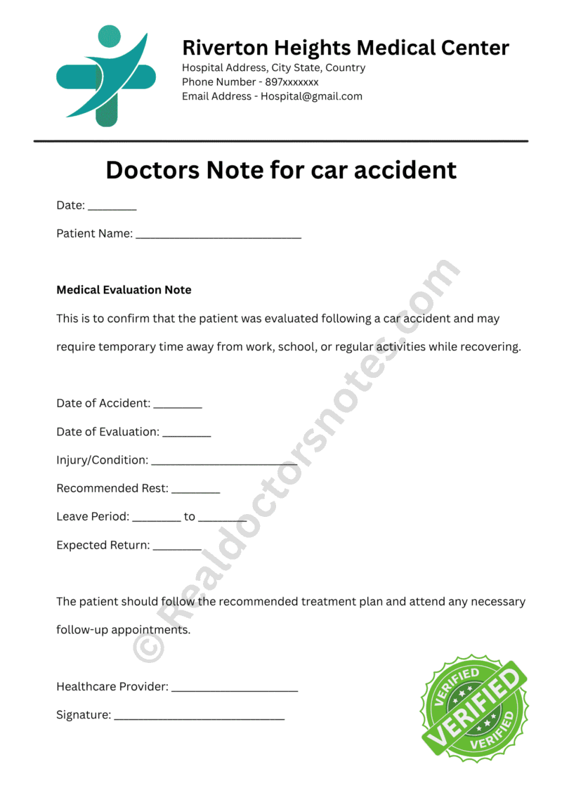 Doctors Note for car accident Doctors Note for car accident
