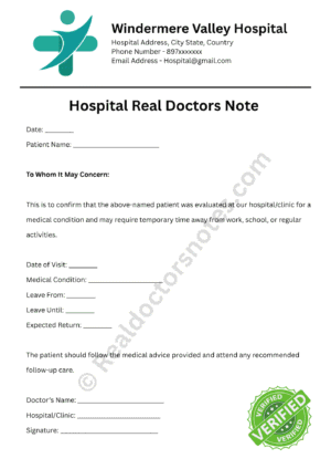 Hospital Real Doctors Note