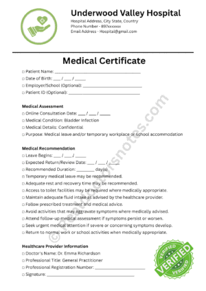 Medical Certificate for Bladder Infection