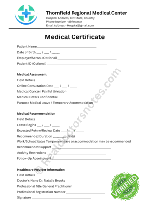 Medical Certificate for Painful Urination