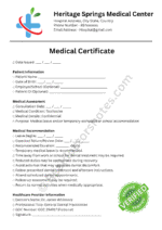 Medical Certificate for Toothache