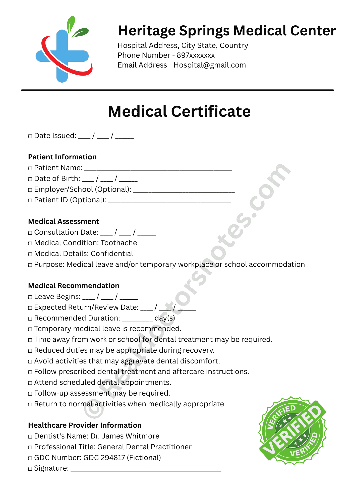 Doctors Note for Toothache | Dental Pain Work Note - Image 3