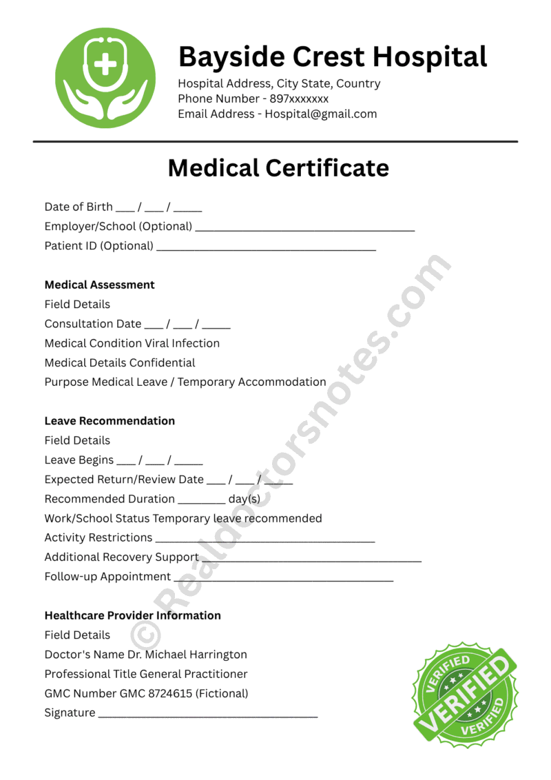 _Medical Certificate for Viral Infection