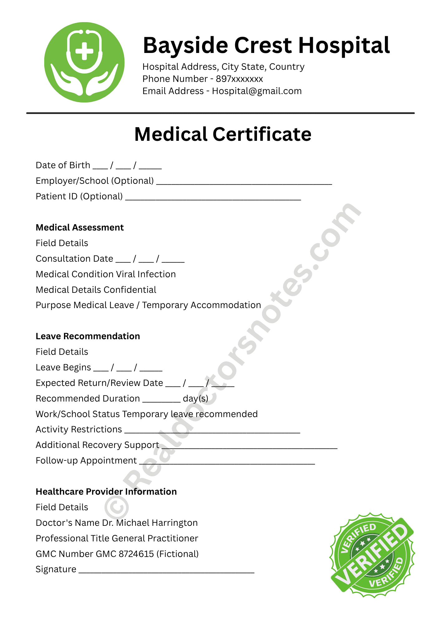 _Medical Certificate for Viral Infection