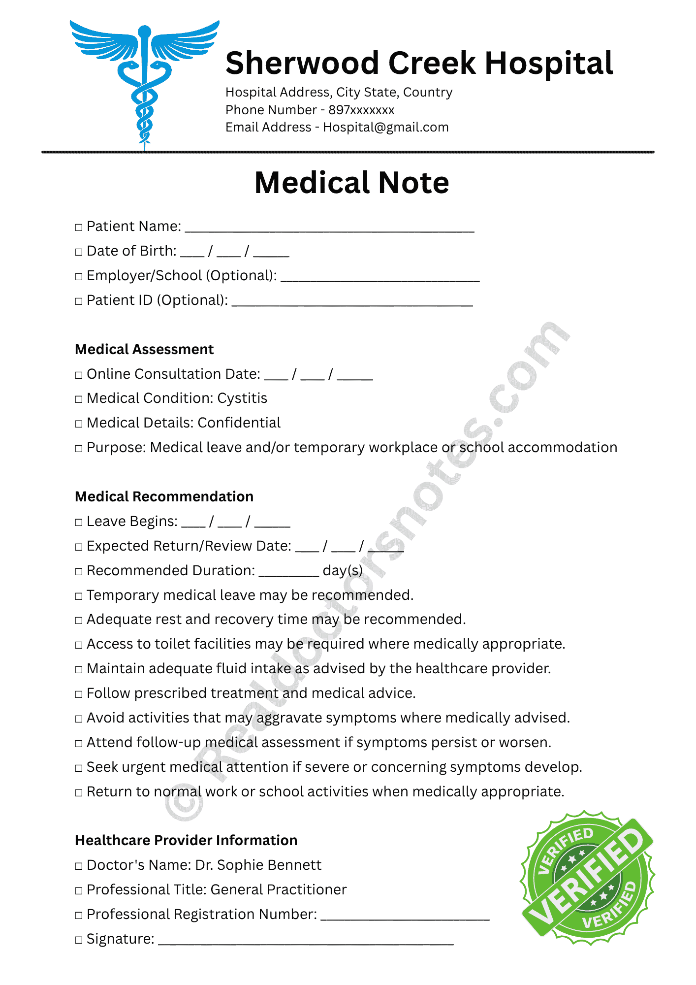 Online Doctor’s Note for Cystitis: UTI Medical Note - Image 3