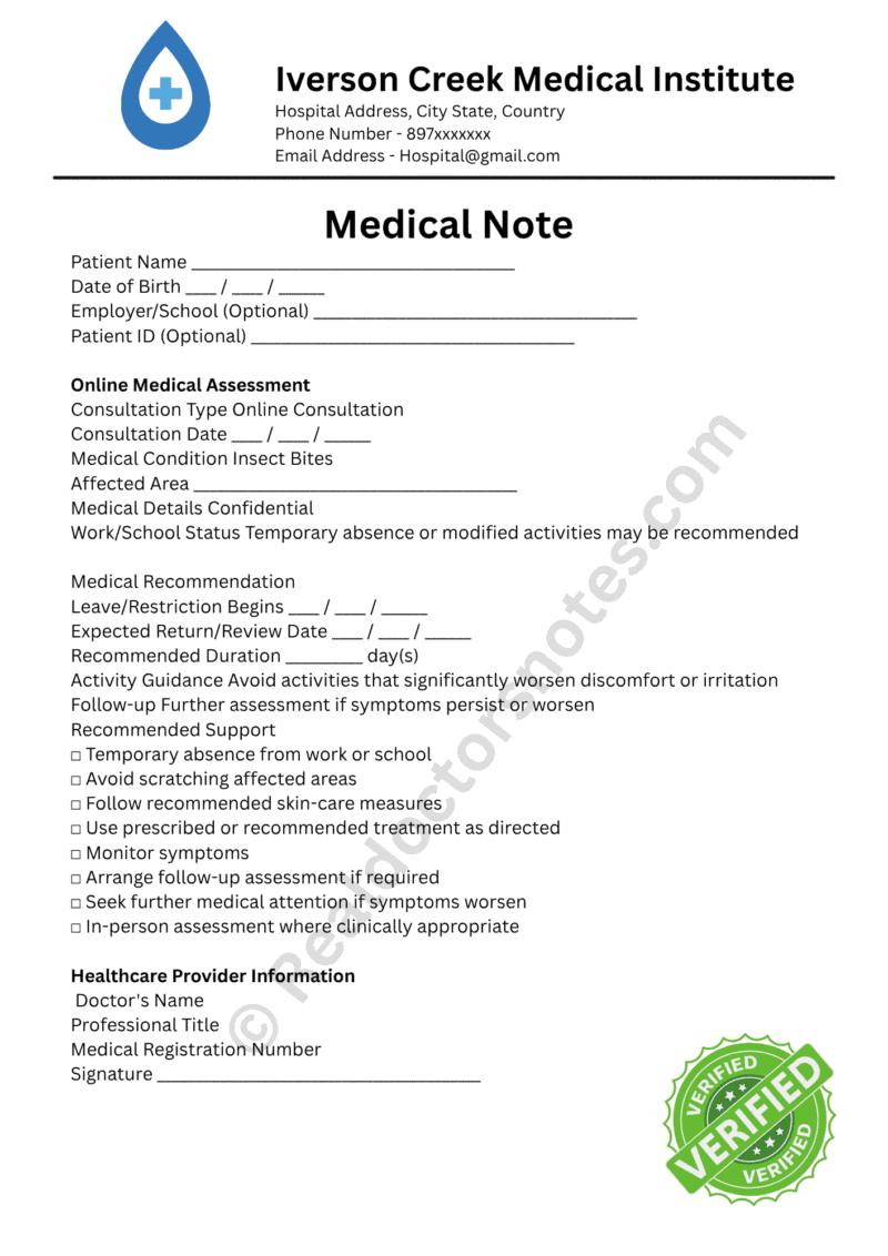 Medical Note for Insect Bites