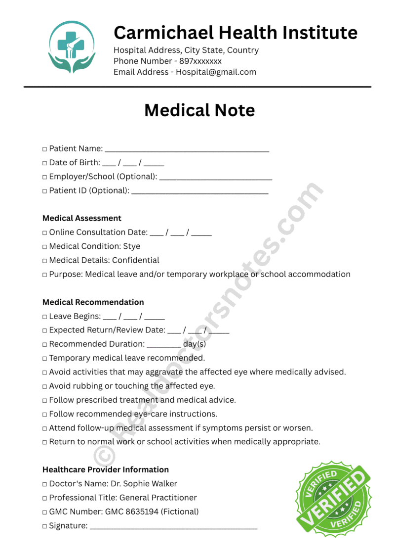 _Medical Note for Stye
