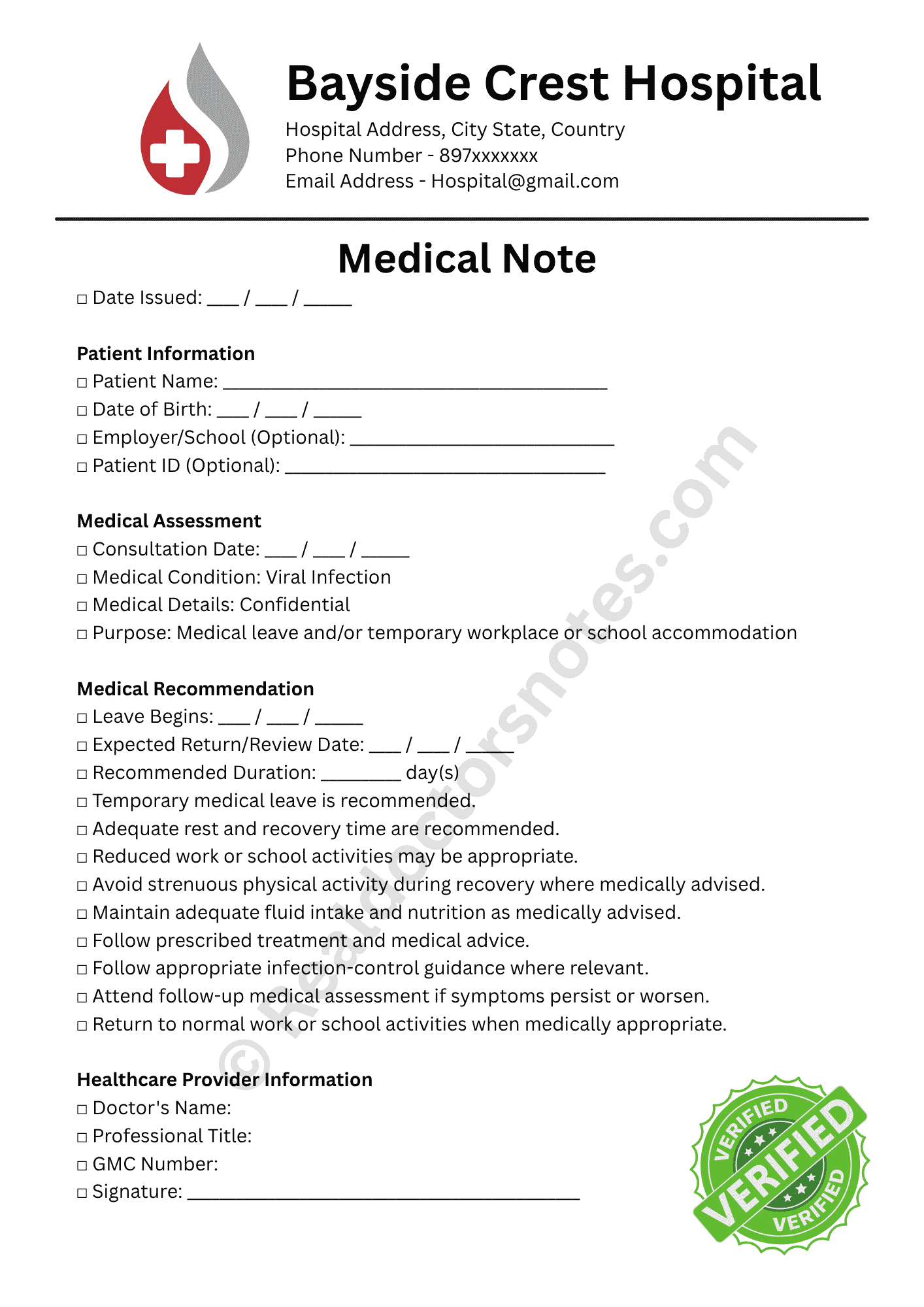 Doctor’s Note for Viral Infection: Sick Leave Certificate - Image 4