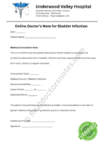 Online Doctor’s Note for Bladder Infection