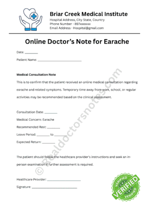 Online Doctor’s Note for Earache