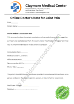 Online Doctor’s Note for Joint Pain Online Doctor’s Note for Joint Pain