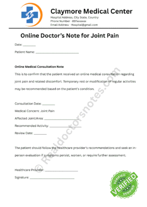 Online Doctor’s Note for Joint Pain