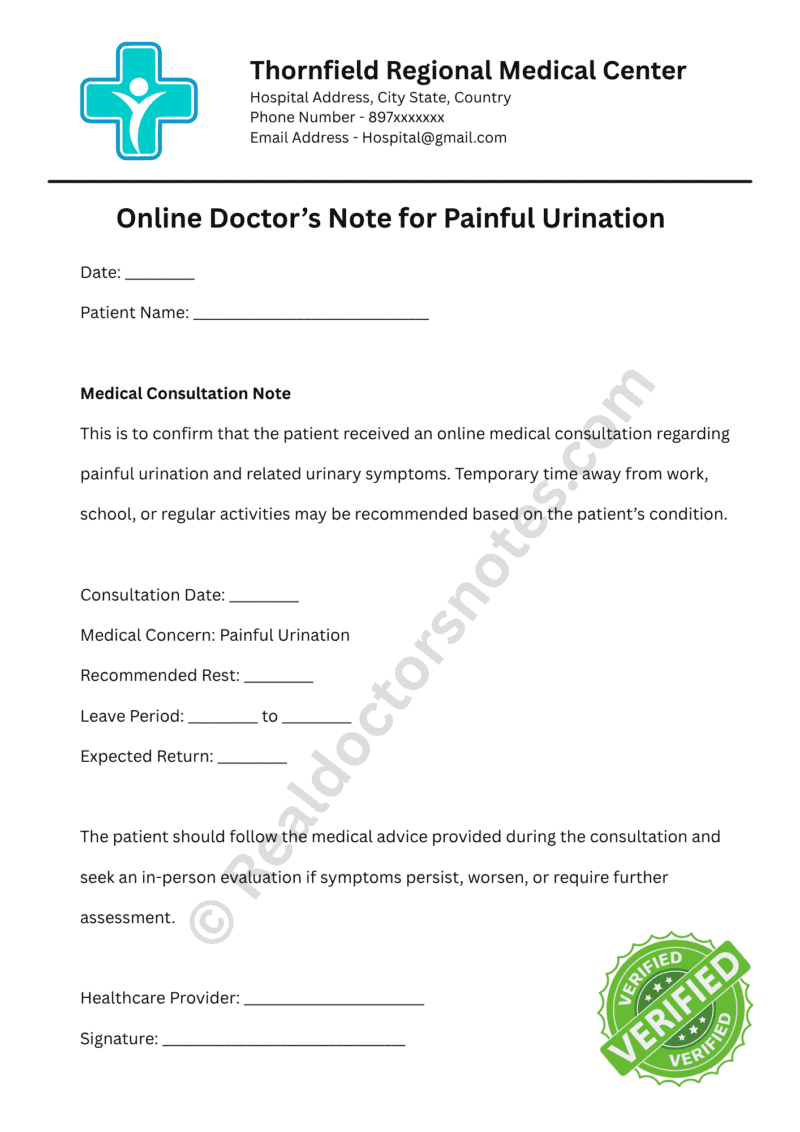 Online Doctor’s Note for Painful Urination