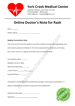 Online Doctor’s Note for Rash