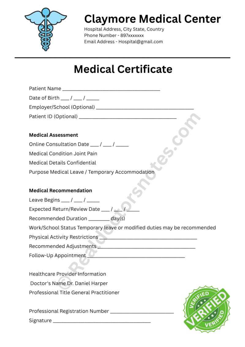 Online Medical Certificate for Joint Pain
