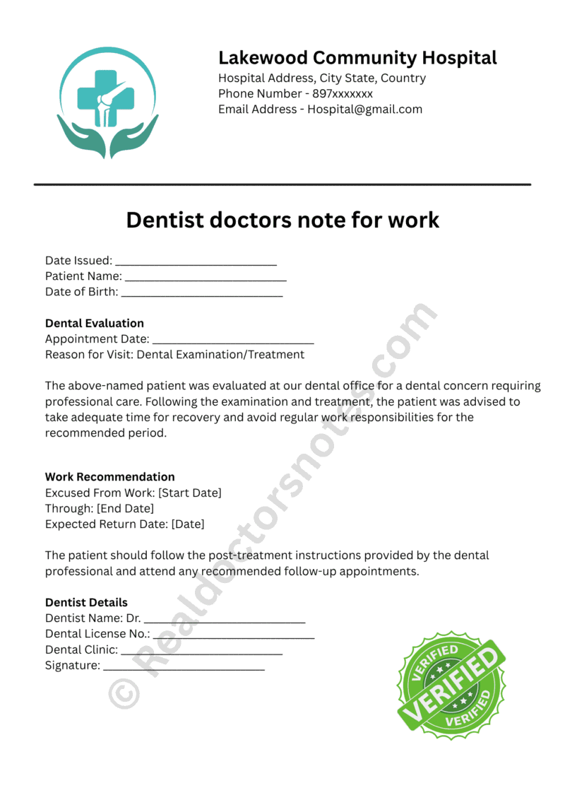 dentist doctors note for work dentist doctors note for work