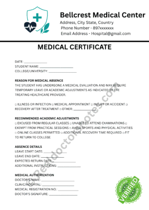 College Absence MEDICAL certificate