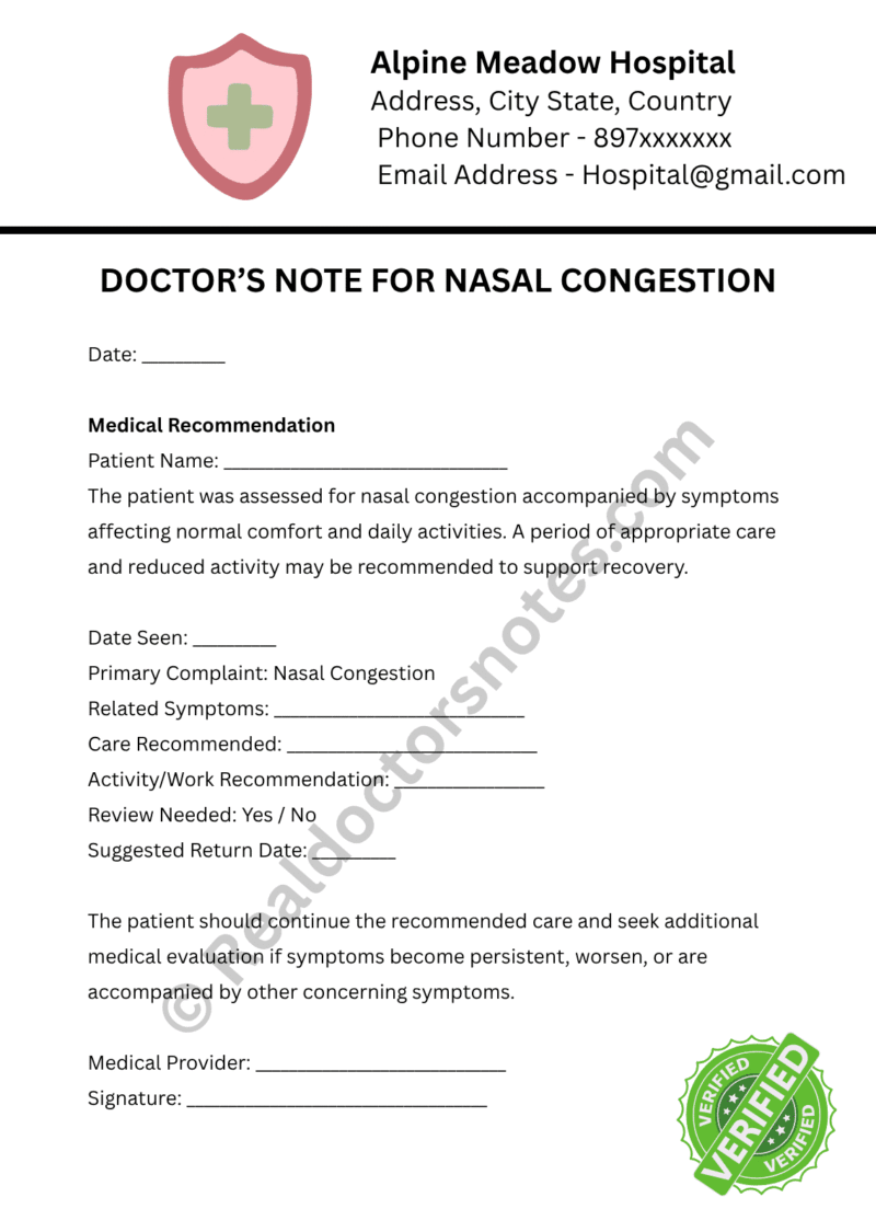 Doctor’s Note for Nasal Congestion