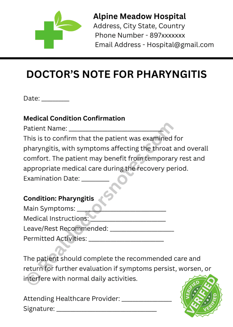 Doctor’s Note for Pharyngitis