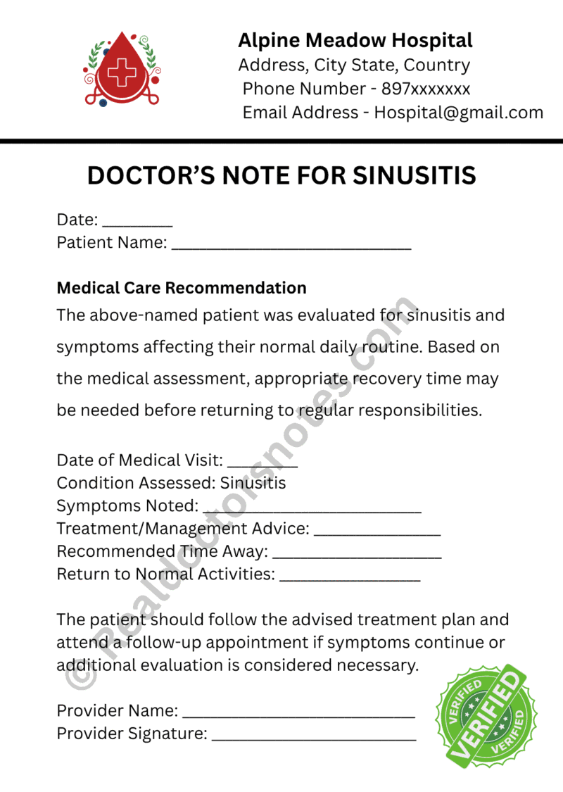 Doctor’s Note for Sinusitis