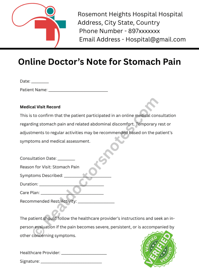 Doctor’s Note for Stomach Pain