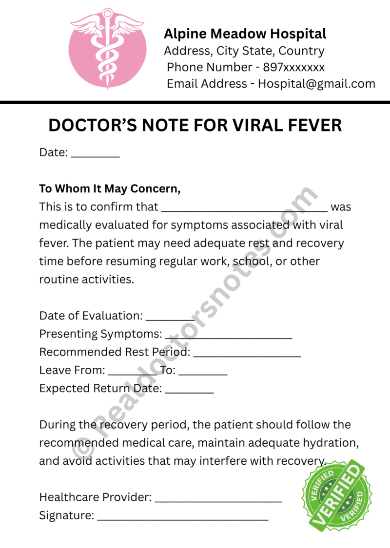 Doctor’s Note for Viral Fever