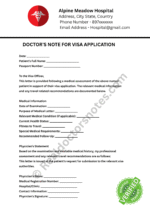 Doctor’s Note for Visa Application