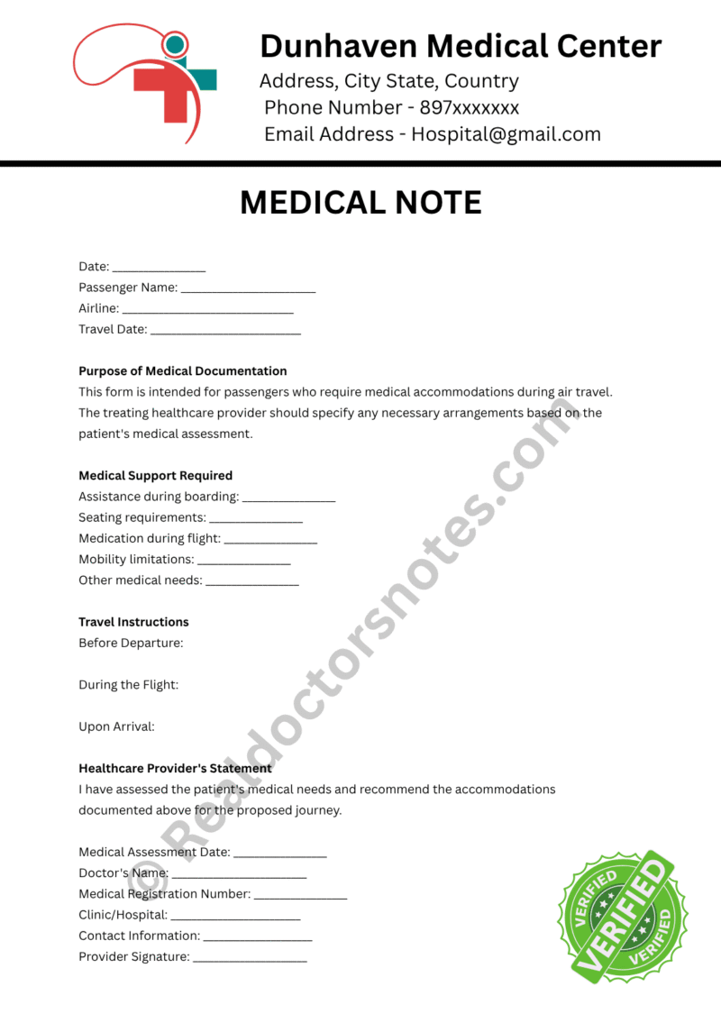 MEDICAL NOTE for Air Travel