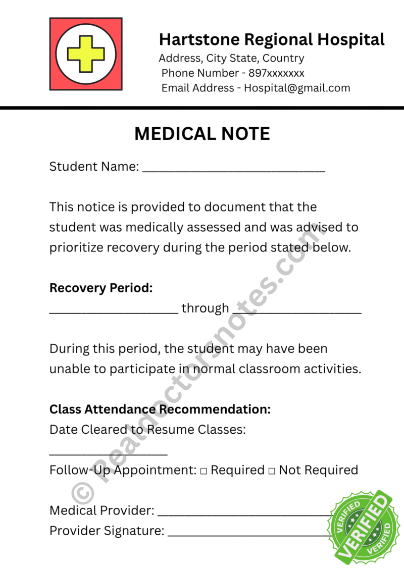MEDICAL NOTE for Missing Class MEDICAL NOTE for Missing Class