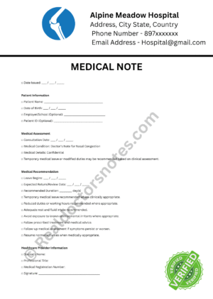 MEDICAL NOTE for Nasal Congestion