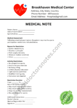 MEDICAL NOTE for Sports Restriction MEDICAL NOTE for Sports Restriction
