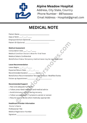 MEDICAL NOTE for Viral Fever