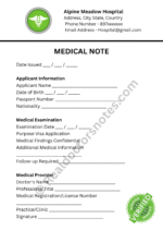 MEDICAL NOTE for Visa Application