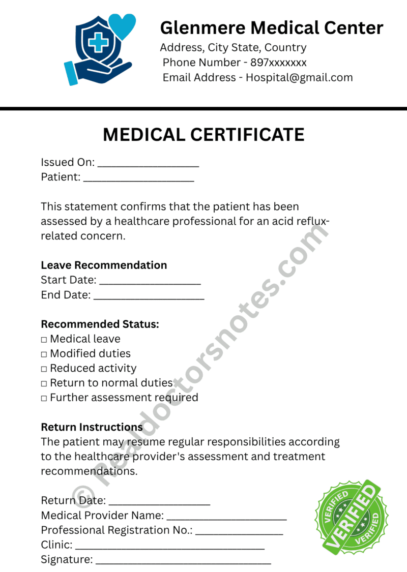 MEDICAL certificate for Acid Reflux MEDICAL certificate for Acid Reflux