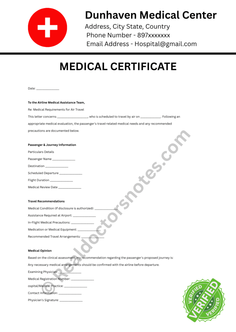 MEDICAL certificate for Air Travel MEDICAL certificate for Air Travel