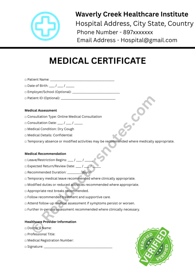 MEDICAL certificate for Dry Cough MEDICAL certificate for Dry Cough