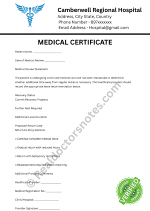 MEDICAL certificate for Extended Sick Leave