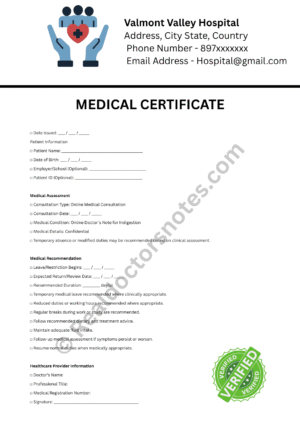 MEDICAL certificate for Indigestion