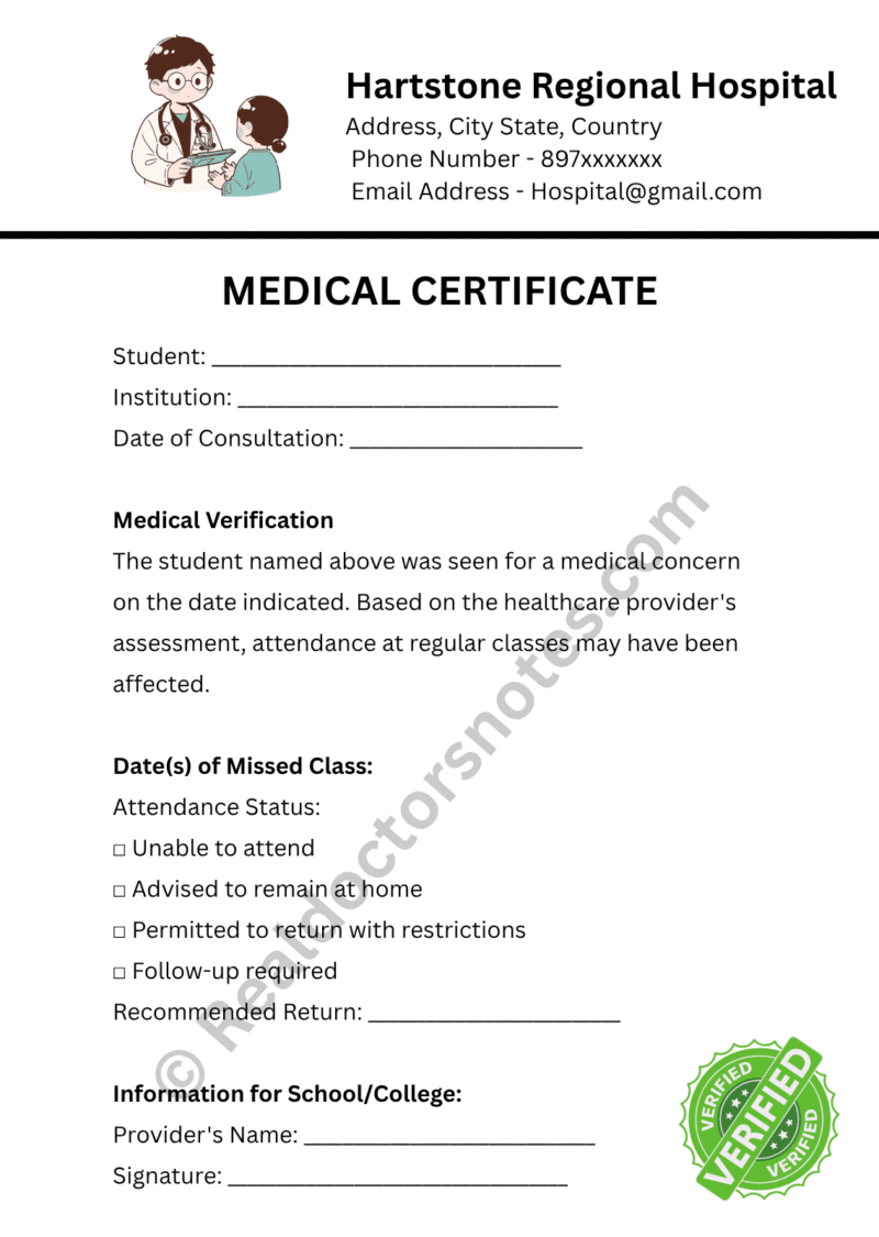 MEDICAL certificate for Missing Class