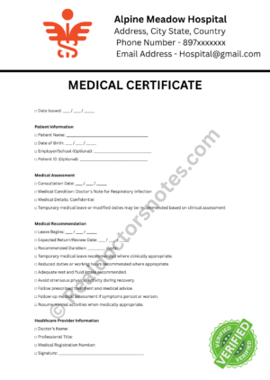 MEDICAL certificate for Respiratory Infection