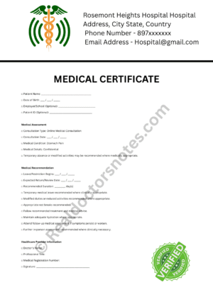 MEDICAL certificate for Stomach Pain