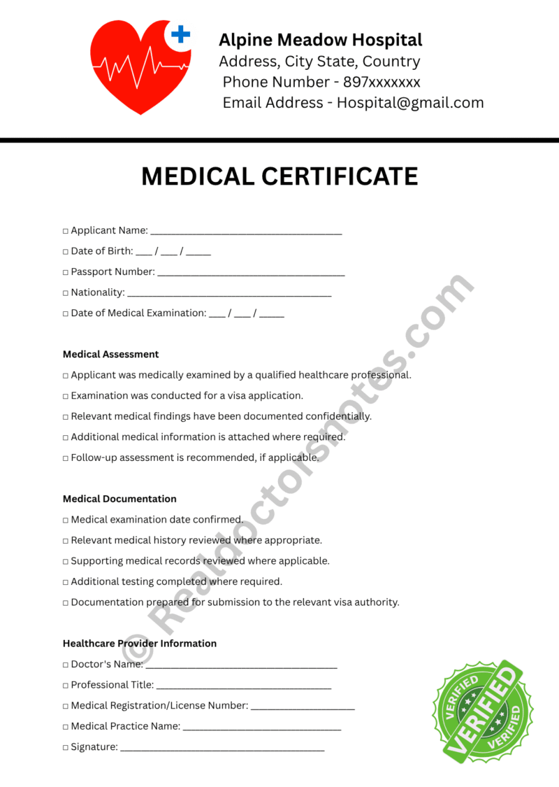 MEDICAL certificate for Visa Application MEDICAL certificate for Visa Application