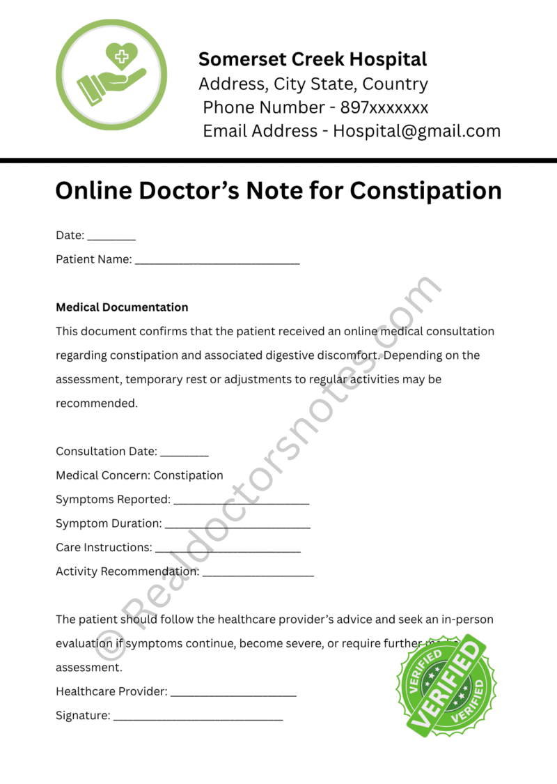 Online Doctor’s Note for Constipation