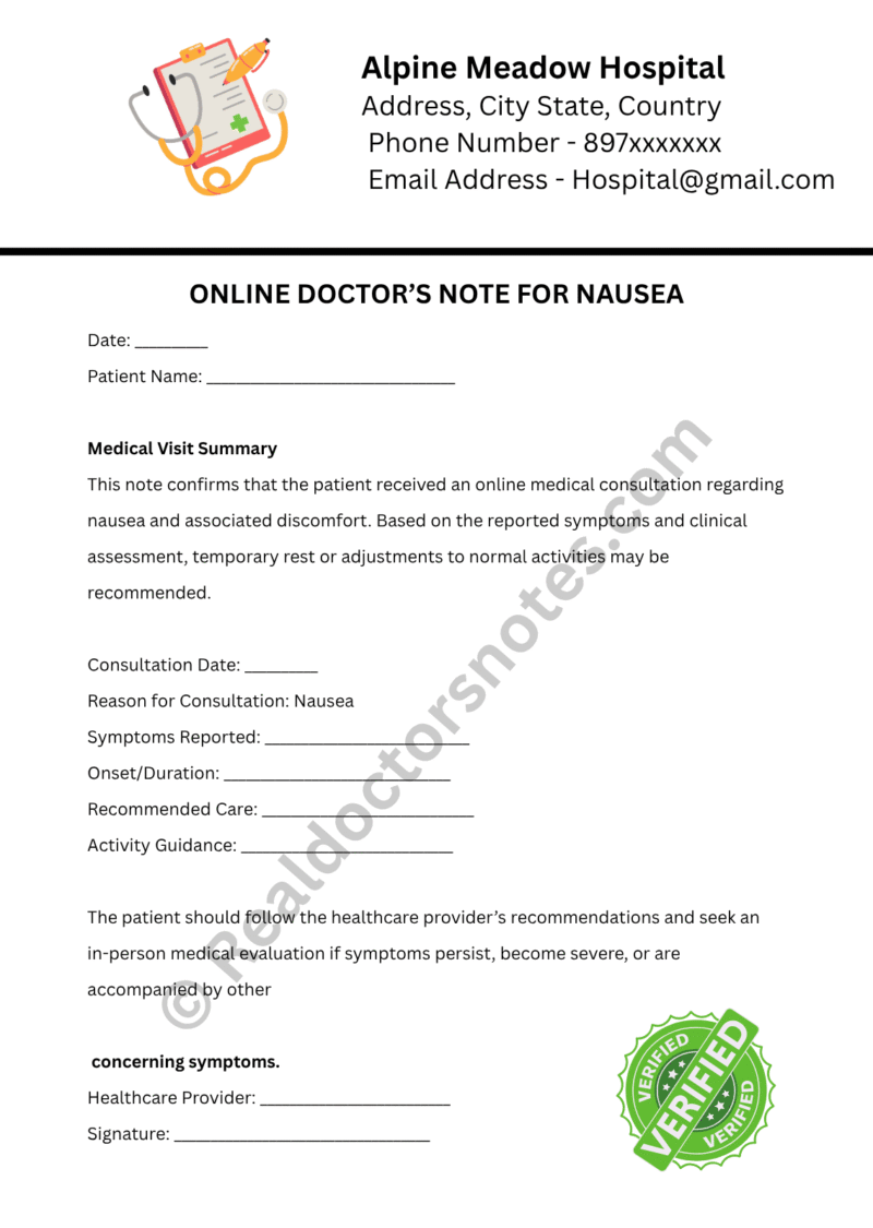 Online Doctor’s Note for Nausea