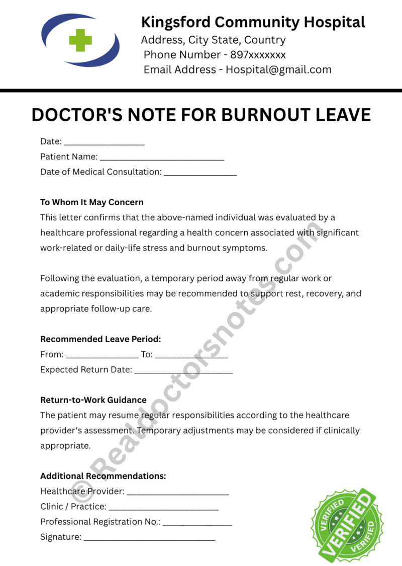 Doctor's Note for Burnout Leave