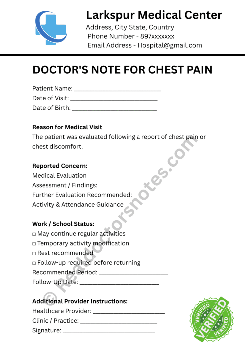 Doctor's Note for Chest Pain
