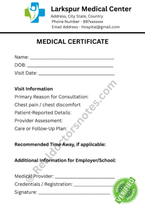 MEDICAL certificate for Chest Pain