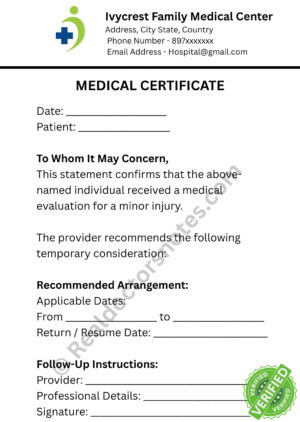 MEDICAL certificate for Minor Injuries